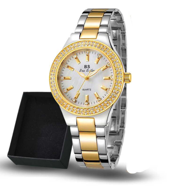 Relógio Feminino Zirco + Pulseira de BRINDE Relógio Prata com Dourado